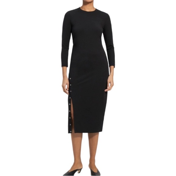 Theory Button Hem Long Sleeve Ranmire Knit Midi Dress Size Large - Picture 2 of 7